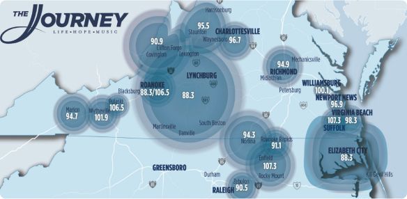 Map showing listening range of affiliated JourneyFM radio stations.